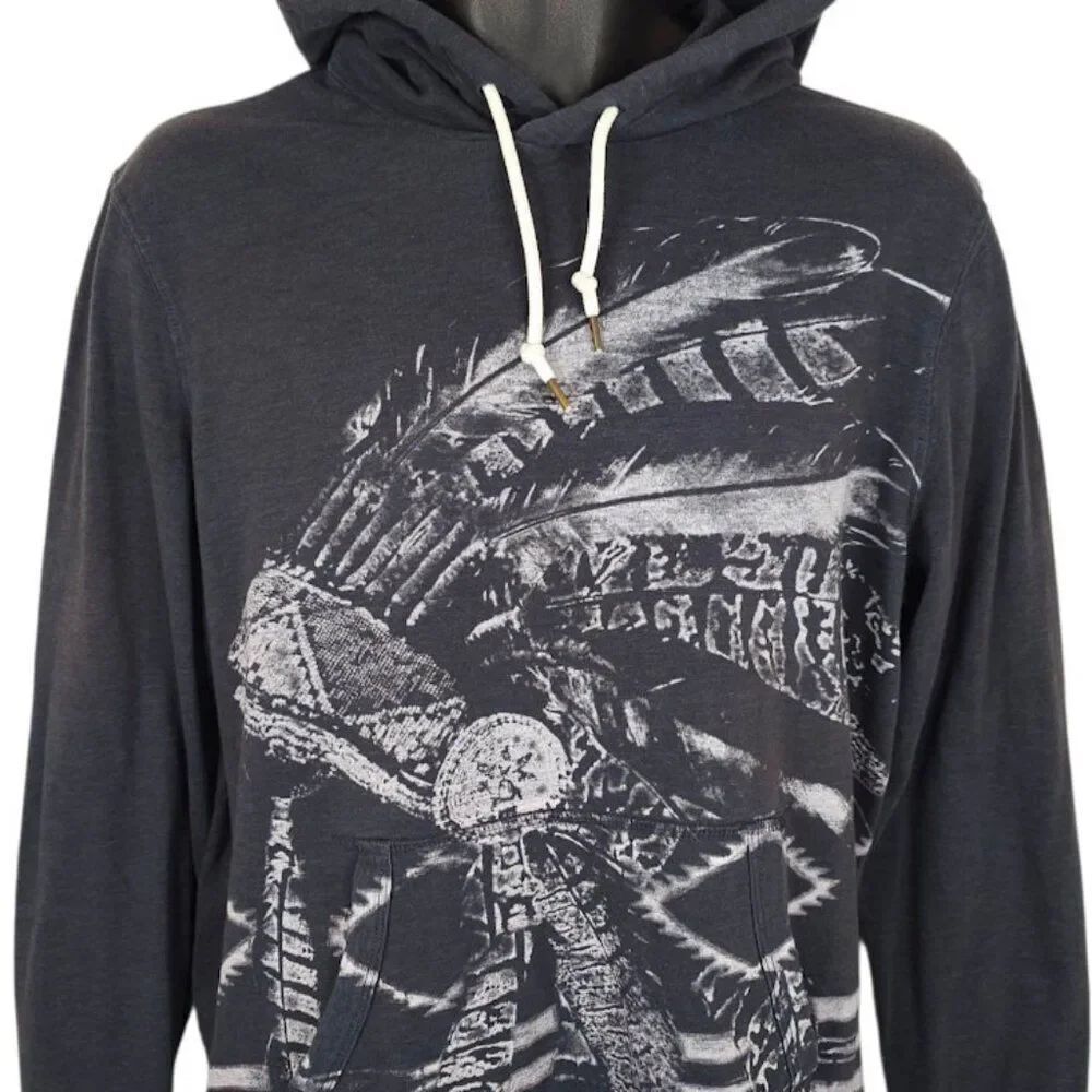 American Eagle Sweatshirt Hoodie Mens Size Medium Black Native American
